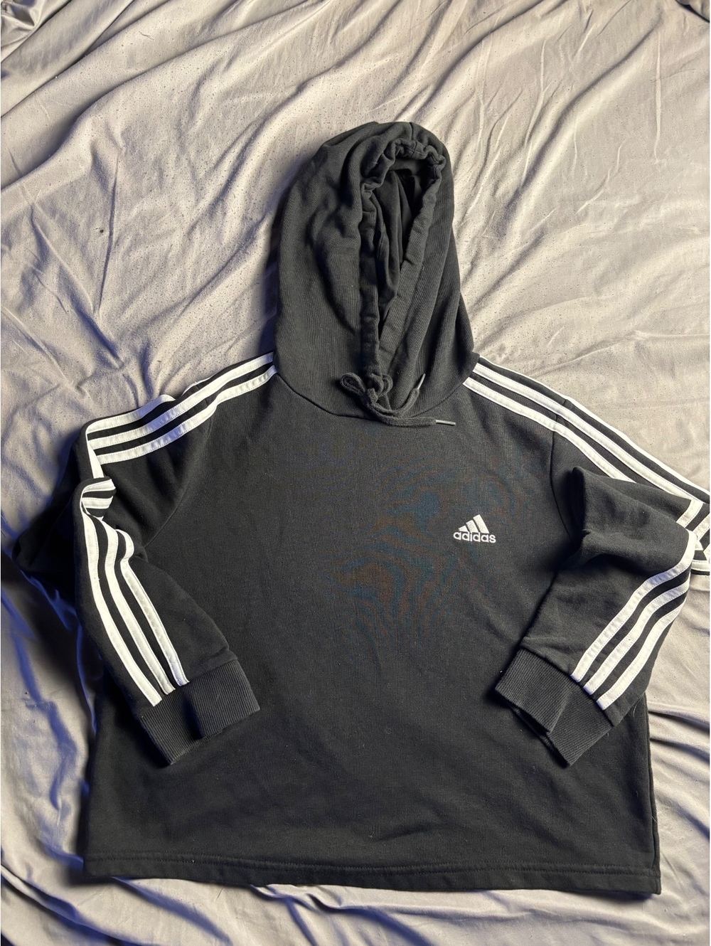 Adidas kids Black Hoodie with White Stripes and Logo